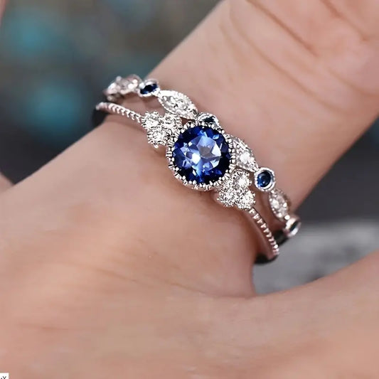 Silver Safir Halo Ring