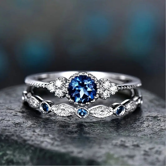Silver Safir Halo Ring